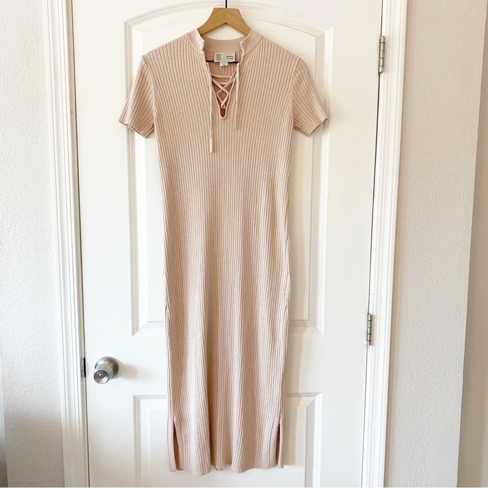 ANTHROPOLOGIE Opal Shimmer Ribbed Short Sleeve Midi Dress - Picture 7 of 13